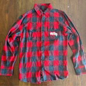 Burnside Sanguisugabogg Red and Black Buffalo Plaid Button-Down Shirt